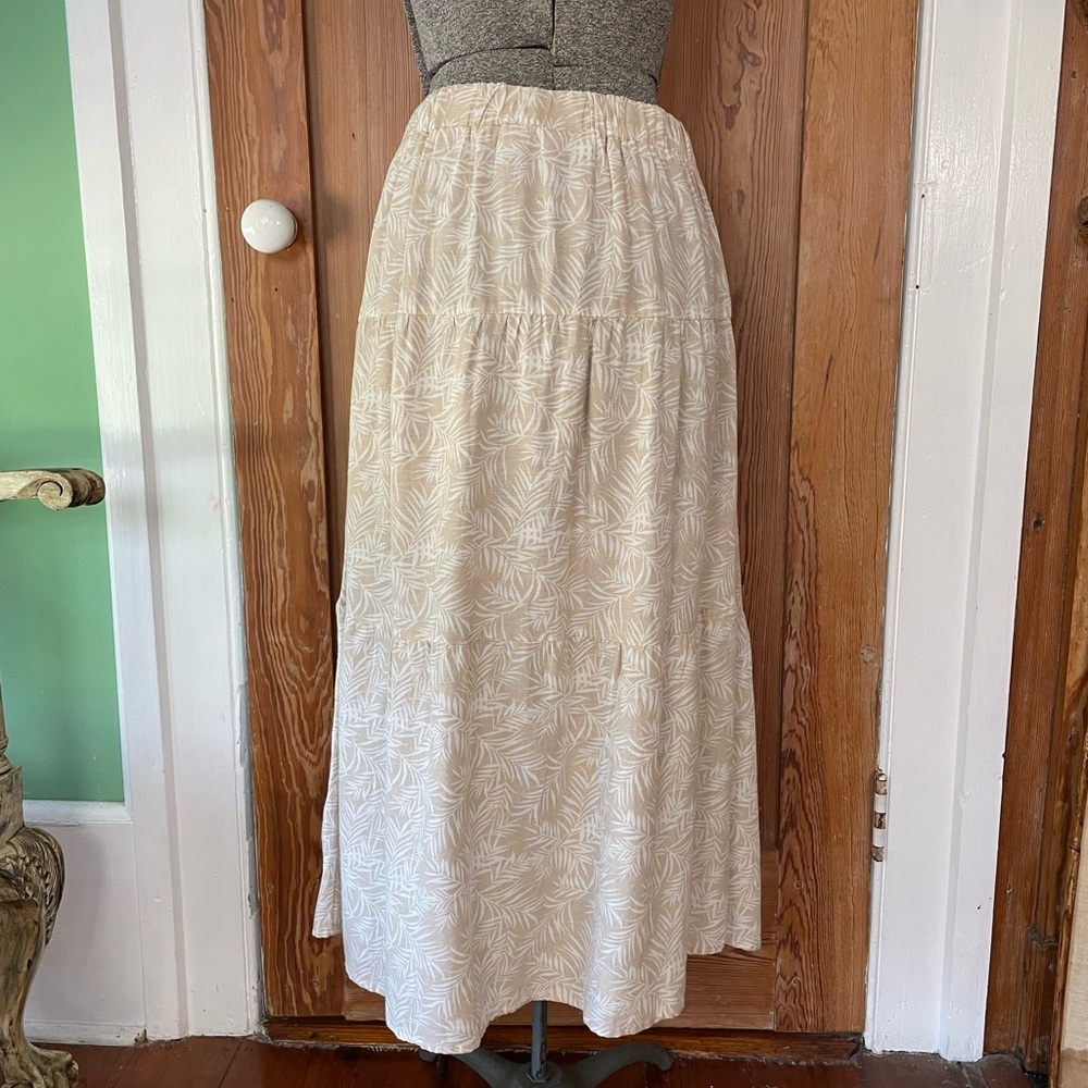 Midnight Sky Botanical Flax Blend Tiered Button Front Maxi Skirt Coastal Sz L 💚🎀 - Picture 7 of 10
